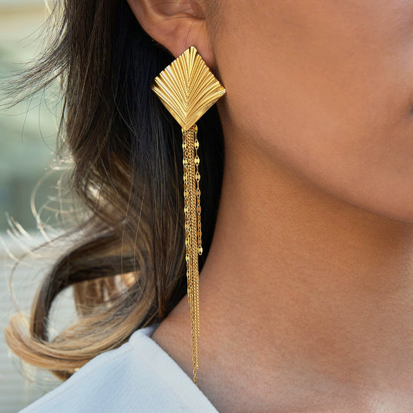 Wholesale Light Luxury Geometric Stainless Steel Electroplated Tassel Earrings For Women
