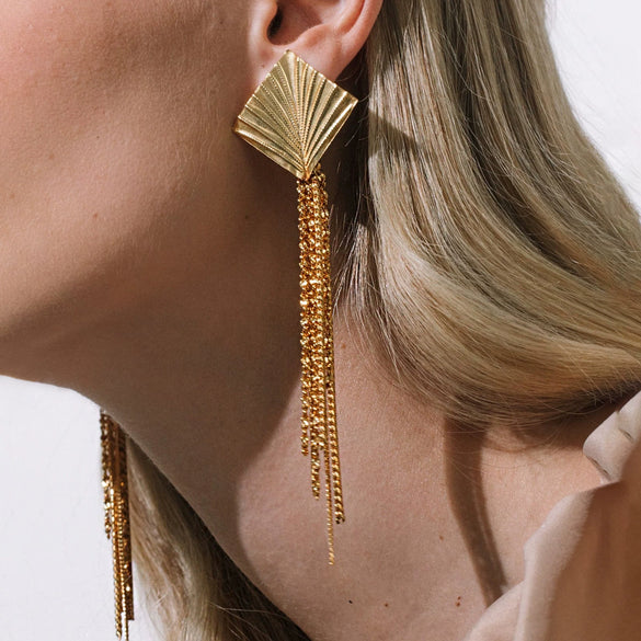 Wholesale Light Luxury Geometric Stainless Steel Electroplated Tassel Earrings For Women