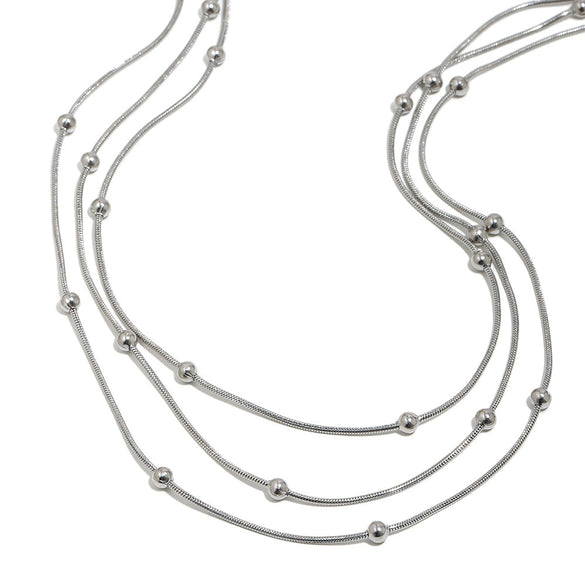 Wholesale Light Luxury Geometric Stainless Steel Electroplated Threelayer Beaded Snake Chain Necklace For Women