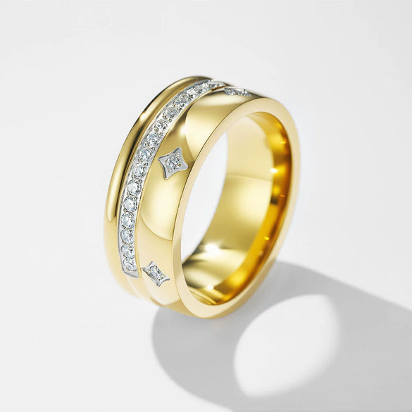 Wholesale Light Luxury Geometric Stainless Steel Electroplated Threelayer Ring With Shining Zircon For Unisex