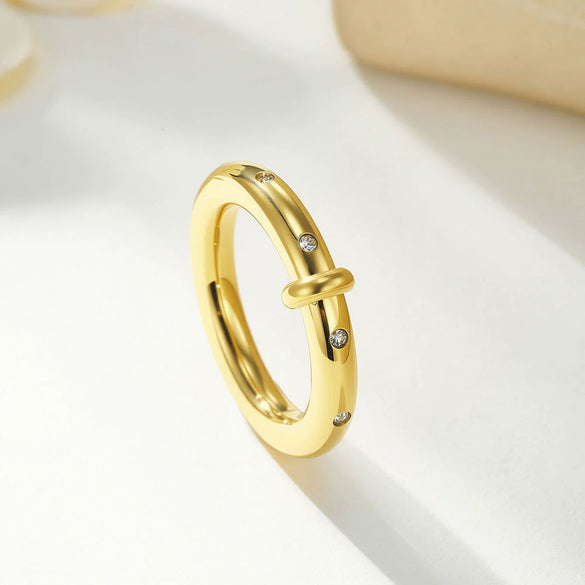 Wholesale Light Luxury Geometric Stainless Steel Electroplated Threelayer Ring With Shining Zircon For Unisex