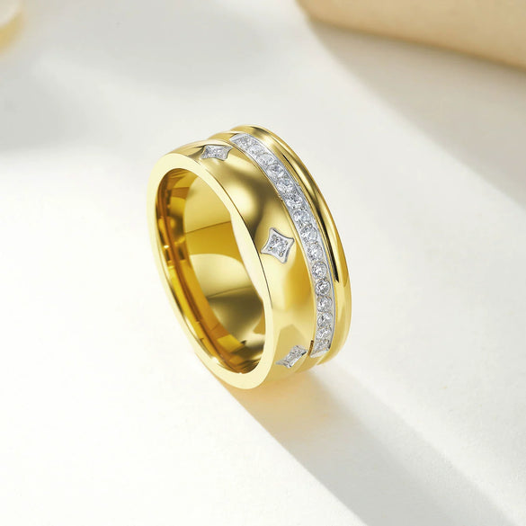 Wholesale Light Luxury Geometric Stainless Steel Electroplated Threelayer Ring With Shining Zircon For Unisex