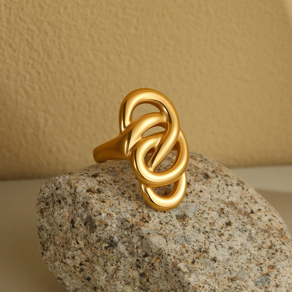 Wholesale Light Luxury Geometric Stainless Steel Electroplated Tiger Eye Stone Ring For Women