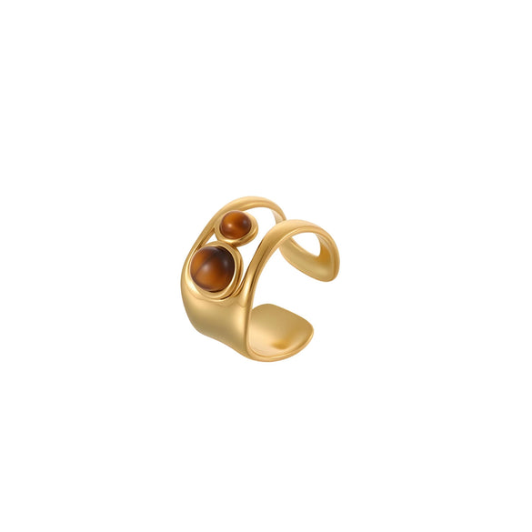 Wholesale Light Luxury Geometric Stainless Steel Electroplated Tiger Eye Stone Ring For Women