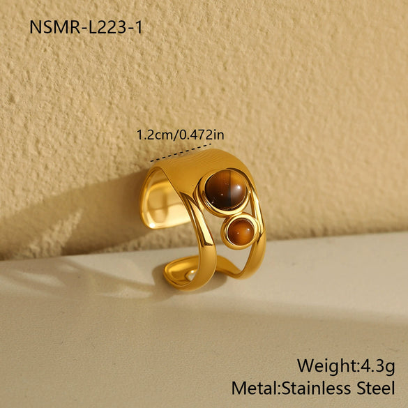 Wholesale Light Luxury Geometric Stainless Steel Electroplated Tiger Eye Stone Ring For Women