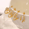 Wholesale Light Luxury Geometric Stainless Steel Imitation Pearl Electroplated Multilayer Hollow Vintage Earrings For Women