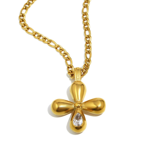 Wholesale Light Luxury Geometric Stainless Steel 18K Gold Plated Cross Red Zirconium Pendant Necklace For Women