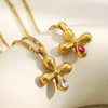 Wholesale Light Luxury Geometric Stainless Steel 18K Gold Plated Cross Red Zirconium Pendant Necklace For Women