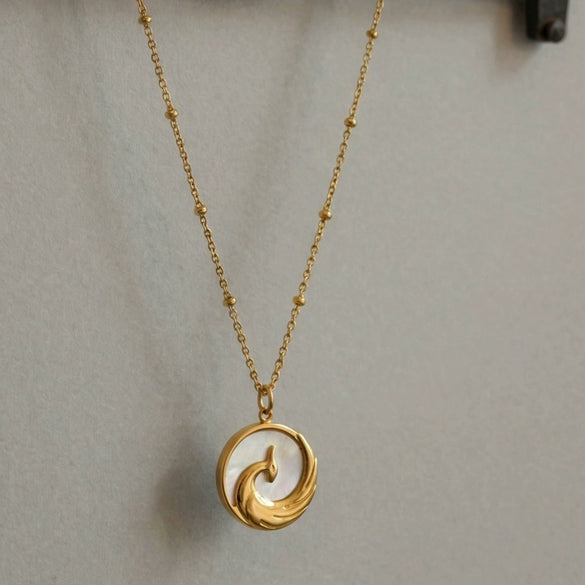 Wholesale Light Luxury Geometric Stainless Steel 18K Gold Plated Embossed Phoenix Pendant Necklace For Women