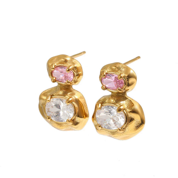 Wholesale Light Luxury Geometric Stainless Steel 18K Gold Plated Hammered Texture Stud Earrings For Women