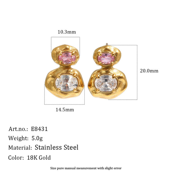 Wholesale Light Luxury Geometric Stainless Steel 18K Gold Plated Hammered Texture Stud Earrings For Women