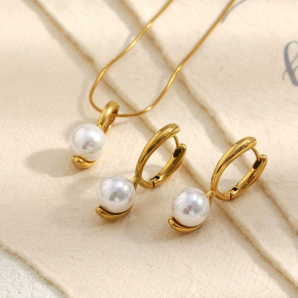 Wholesale Light Luxury Geometric Stainless Steel 18K Gold Plated Necklace And Earrings For Women
