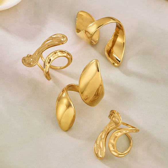 Wholesale Light Luxury Geometric Stainless Steel 18K Gold Plated Polished Circular Ring Set For Women