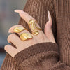 Wholesale Light Luxury Geometric Stainless Steel 18K Gold Plated Polished Circular Ring Set For Women