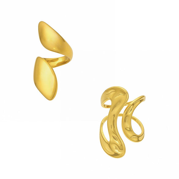 Wholesale Light Luxury Geometric Stainless Steel 18K Gold Plated Polished Circular Ring Set For Women