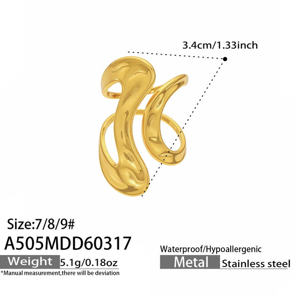 Wholesale Light Luxury Geometric Stainless Steel 18K Gold Plated Polished Circular Ring Set For Women