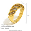 Wholesale Light Luxury Geometric Stainless Steel 18K Gold Plated Rectangular Zirconium Twisted Interface Ring For Women