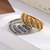 Wholesale Light Luxury Geometric Stainless Steel 18K Gold Plated Rectangular Zirconium Twisted Interface Ring For Women