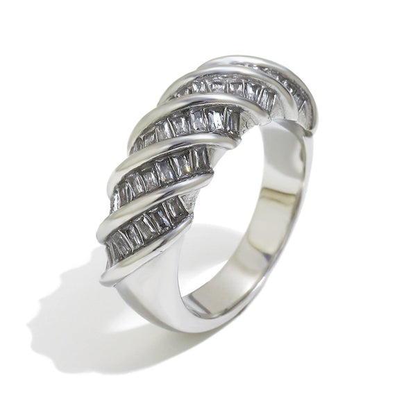 Wholesale Light Luxury Geometric Stainless Steel 18K Gold Plated Rectangular Zirconium Twisted Interface Ring For Women