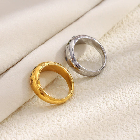 Wholesale Light Luxury Geometric Stainless Steel 18K Gold Plated Zircon Color Diamond Ring For Women