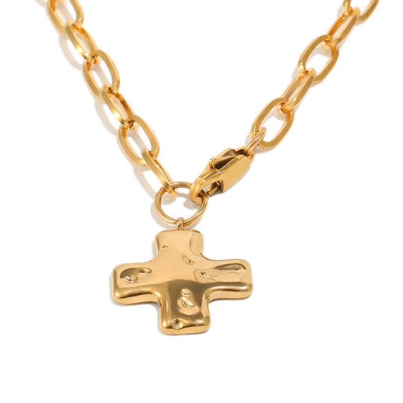 Wholesale Light Luxury Geometric Stainless Steel 18K Goldplated Cross Necklace For Women