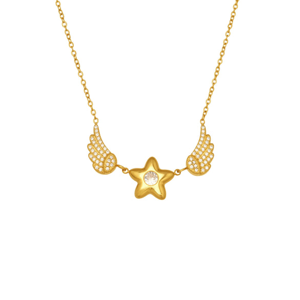 Wholesale Light Luxury Geometric Stainless Steel 18K Goldplated Fivepointed Star Wing Clavicle Chain Necklace For Women