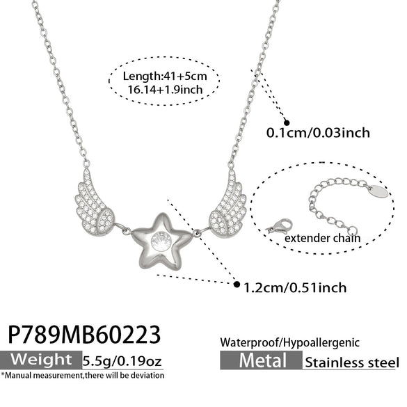 Wholesale Light Luxury Geometric Stainless Steel 18K Goldplated Fivepointed Star Wing Clavicle Chain Necklace For Women