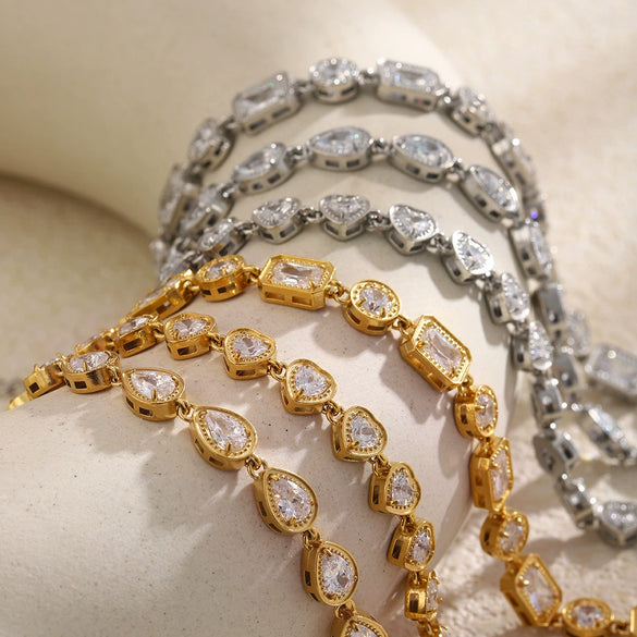 Wholesale Light Luxury Geometric Stainless Steel 18K Goldplated Zircon Water Drop Bracelet For Women