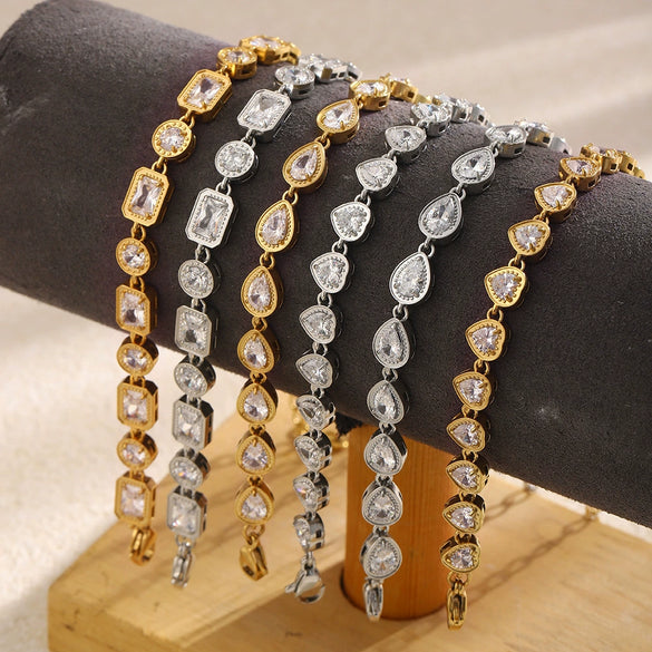 Wholesale Light Luxury Geometric Stainless Steel 18K Goldplated Zircon Water Drop Bracelet For Women