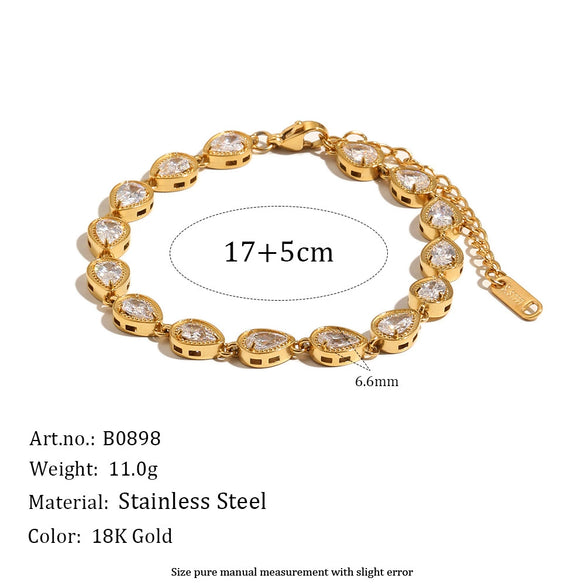 Wholesale Light Luxury Geometric Stainless Steel 18K Goldplated Zircon Water Drop Bracelet For Women