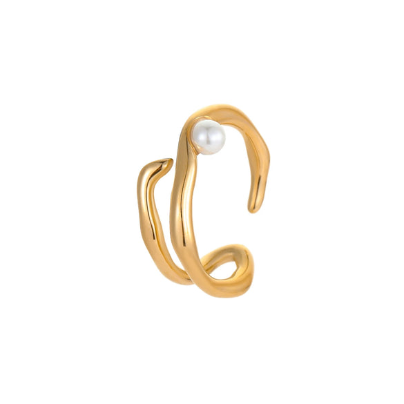 Wholesale Light Luxury Geometric Stainless Steel Ring With Imitation Pearl And Electroplating
