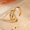 Wholesale Light Luxury Geometric Stainless Steel Ring With Imitation Pearl And Electroplating