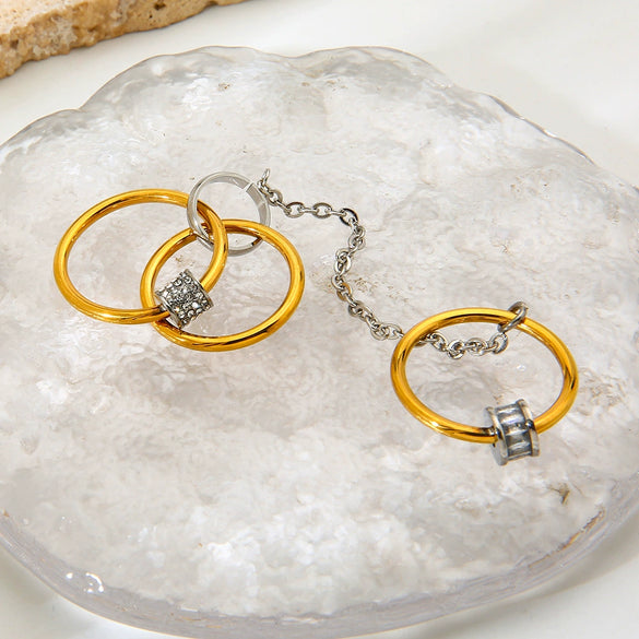 Wholesale Light Luxury Geometric Stainless Steel Ring With Zircon Inlay And Vacuum Real Gold Plating For Women