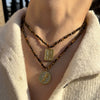 Wholesale Light Luxury Geometric Stainless Steel Tarot Card Necklace With Rhinestones And Tiger Eye Stone Beads For Women Polished Plating Handmade Beaded Chain