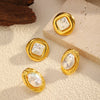 Wholesale Light Luxury Geometric Stainless Steel Titanium Steel Pearl Ear Studs For Women With Pvd Furnace Vacuum Real Gold Plating