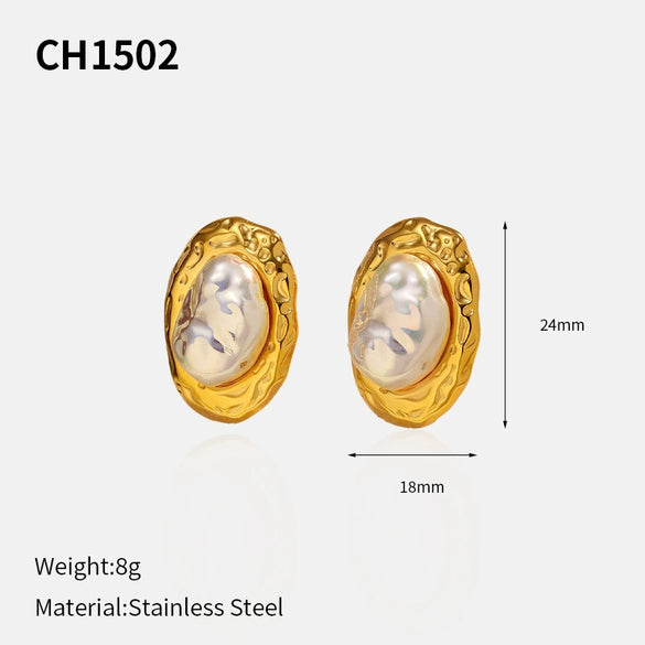 Wholesale Light Luxury Geometric Stainless Steel Titanium Steel Pearl Ear Studs For Women With Pvd Furnace Vacuum Real Gold Plating
