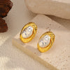 Wholesale Light Luxury Geometric Stainless Steel Titanium Steel Pearl Ear Studs For Women With Pvd Furnace Vacuum Real Gold Plating