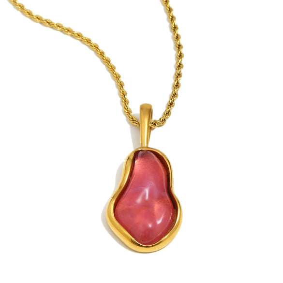 Wholesale Light Luxury Geometric Stainless Steel Vacuum Plated 18K Gold Imitation Baroque Pearl Shape Pendant Necklace For Women