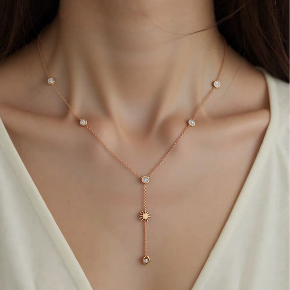 Wholesale Light Luxury Geometric Stainless Steel Vacuum Real Gold Plated Pendant Necklace For Women With Oshaped Chain