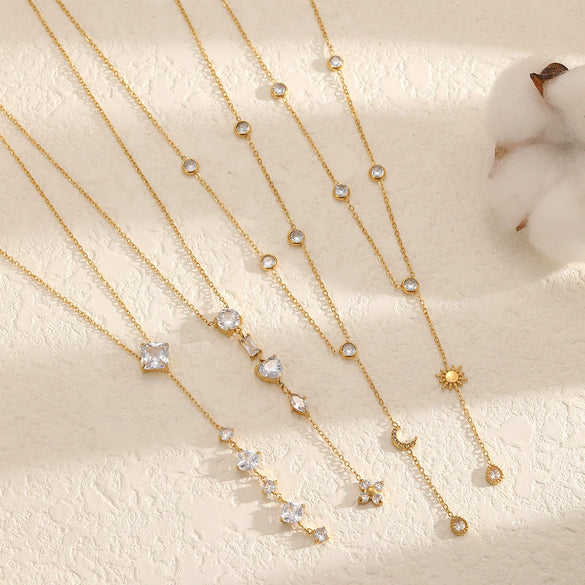 Wholesale Light Luxury Geometric Stainless Steel Vacuum Real Gold Plated Pendant Necklace For Women With Oshaped Chain