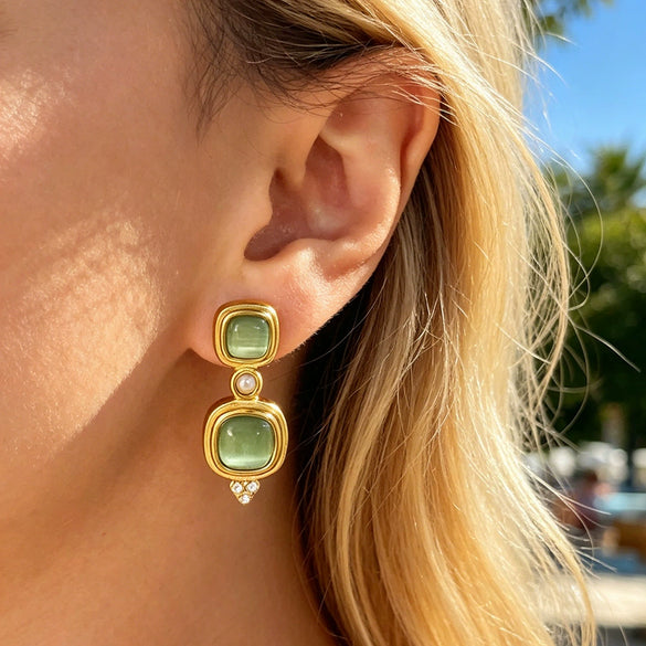 Wholesale Light Luxury Geometric Stainless Steel Women's Earrings With Vacuum Real Gold Plating In Pvd Furnace