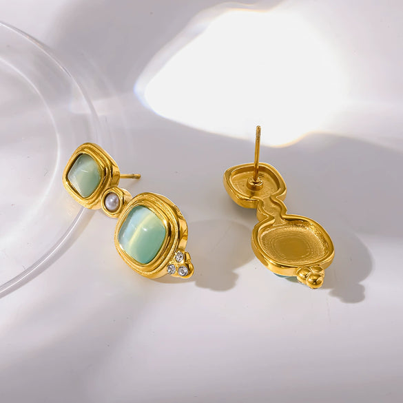 Wholesale Light Luxury Geometric Stainless Steel Women's Earrings With Vacuum Real Gold Plating In Pvd Furnace