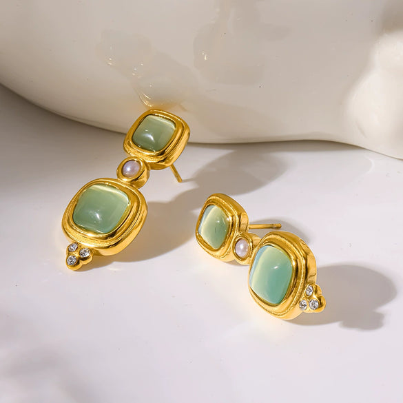 Wholesale Light Luxury Geometric Stainless Steel Women's Earrings With Vacuum Real Gold Plating In Pvd Furnace