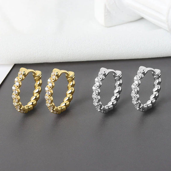 Wholesale Light Luxury Geometric 925 Sterling Silver And Copper Zircon Earrings For Women With Electroplating