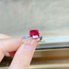 Wholesale Light Luxury Geometric 925 Sterling Silver Ring With Pigeon Blood Red Square Corundum