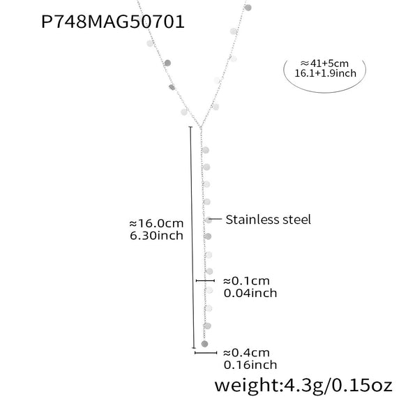 Wholesale Light Luxury Geometric Tassel Disc Y Shaped Clavicle Necklace Titanium Steel Electroplated