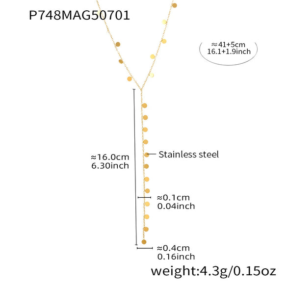 Wholesale Light Luxury Geometric Tassel Disc Y Shaped Clavicle Necklace Titanium Steel Electroplated
