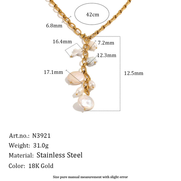 Wholesale Light Luxury Geometric Tassel Pearl Stainless Steel Necklace With Pvd Furnace Vacuum Real Gold Plating For Women
