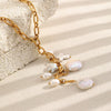 Wholesale Light Luxury Geometric Tassel Pearl Stainless Steel Necklace With Pvd Furnace Vacuum Real Gold Plating For Women