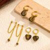 Wholesale Light Luxury Geometric Tiger Eye Stone Stainless Steel Vacuum Real Gold Plated Earrings For Women